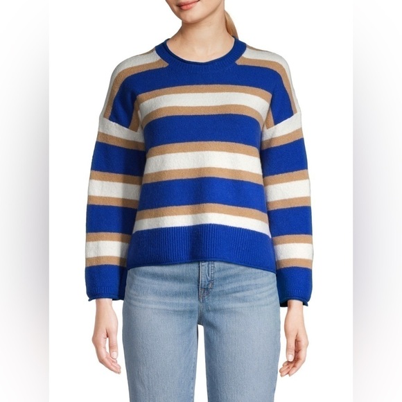 NWT MADEWELL Striped Crewneck Wool Fuzzy Sweater Blue XS - Picture 1 of 5